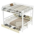 thumbnail image 5 of Queen over Queen Bunk Bed with Storage Shelves and Drawers,Multifunctional Metal Bunk Beds with USB Ports and LED Lights, Lower Bed that can be converted into a sofa, Wjite, 5 of 18