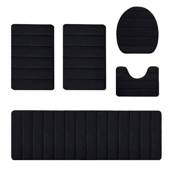 Leodye Bathroom Rugs Sets 5 Piece, Soft Absorbent Microfiber Bath Mat for Bathroom, Non Slip Washable Bath Rug Set with Toilet Cover, Bath Runner and U-Shaped Contour Toilet Rug