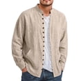 thumbnail image 5 of XuJwPNcy Men Long Sleeve Linen Shirts Casual Mock Neck Button down Tops Fall Beach Vacation Shirts(Khaki,Medium), 5 of 7