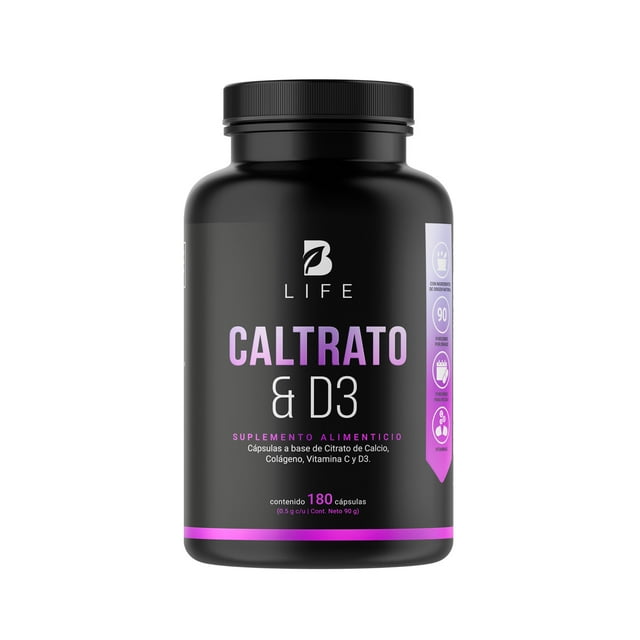 Citrato de Calcio 180 Cápsulas B LIFE con D3 Colágeno Hidrolizado y Vitamina C