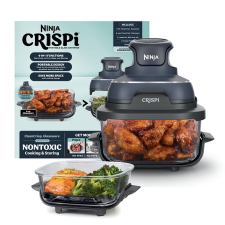 Ninja Crispi Glass Air Fryer 4-Qt, 4-in-1, Air Fry Bake Recrisp, Portable, Dishwasher Safe, FN101GY Cyberspace