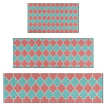 Red Teal Checkerboard Checkered Pattern Kitchen Rugs Sets Of 3,Kitchen Runner Rugs Non Skid Washable,Decorative Kitchen Floor Mats for Kitchen,Sink,Laundry,17"x30" 17"x47" 17"x59"