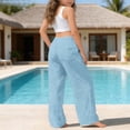 thumbnail image 2 of Girls Cotton Linen Pants for Girls Wide Leg Drawstring Pant Casual Summer Beach Sweatpants Palazzo Flowy Boho Dress Trousers, 2 of 8
