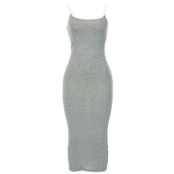 Yoetaun Women Square Neck Sleeveless Tight Fitted Long Bodycon DressParty Club Cocktail Dress Grey