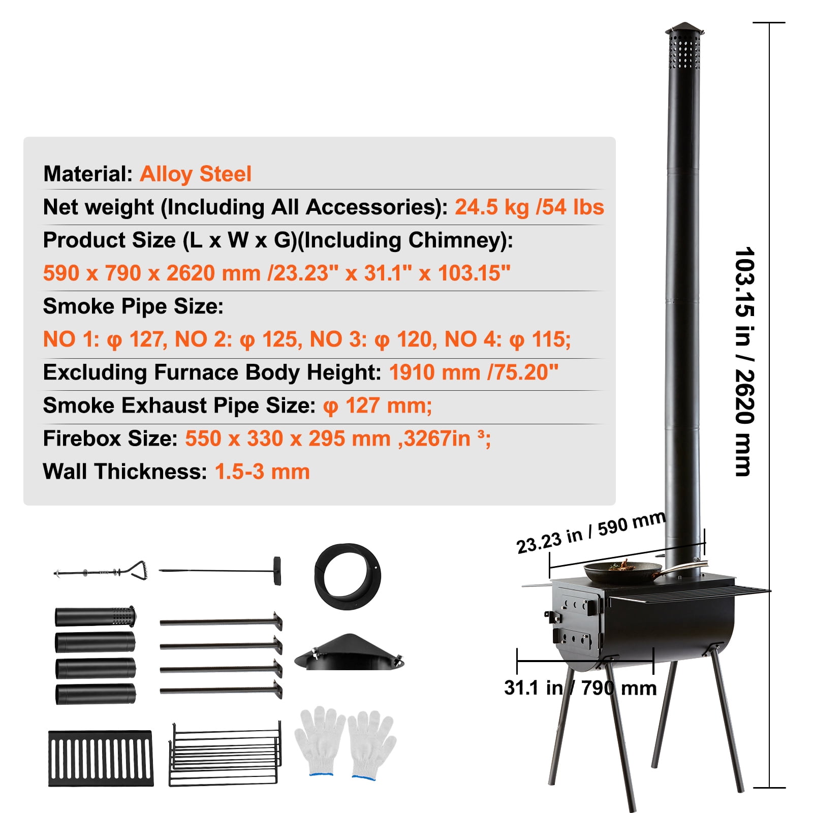 BENTISM Portable Wood Camping Stove with Support Legs and Chimneys