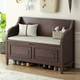 thumbnail image 3 of EUROCO 41.9" Rustic Storage Bench, wood Entryway Multifunctional Storage Bench with Armrests, Safety Hinge, Lift Top Storage and Removable Upholstered Seats for Living Room, Hallway, Espresso, 3 of 9