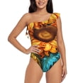 thumbnail image 4 of Daiia Deep Yellow Colorful Sunflower Women's One Piece Swimsuits Personalized One Shoulder Swimwear Asymmetric Ruffle Bathing Suits-XX-Large, 4 of 8