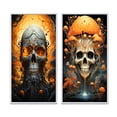thumbnail image 2 of Designart "Funky Halloween Smiling Full Moon Skull I" Skull Framed Wall Art Set Of 2 - Modern Orange Gallery Wall Frame Set For Home Decor, 2 of 6
