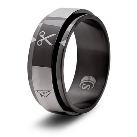CritSuccess Rock Paper Scissors Dice Ring Spinner (Size 17 - Stainless Steel - Black)