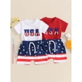 thumbnail image 4 of Aojekbee Baby Boy 4th of July Outfits, Short Sleeve Letter Embroidery Tops + Elastic Waist Striped Shorts Toddler Independence Day Set, 4 of 10