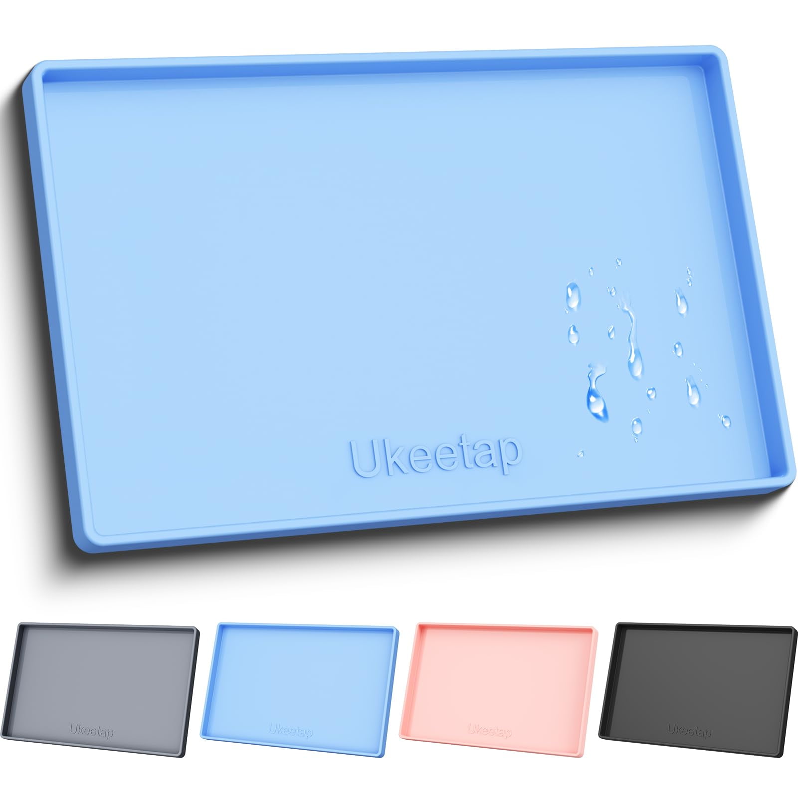 Extra Thick Silicone Mat Waterproof with Raised Edge 19” x 12” BPA Free Non-Slip Dog & Cat Food Mat Feeding Mat for Food and Water Bowls Spill Proof Mat to Protect Floors Gray
