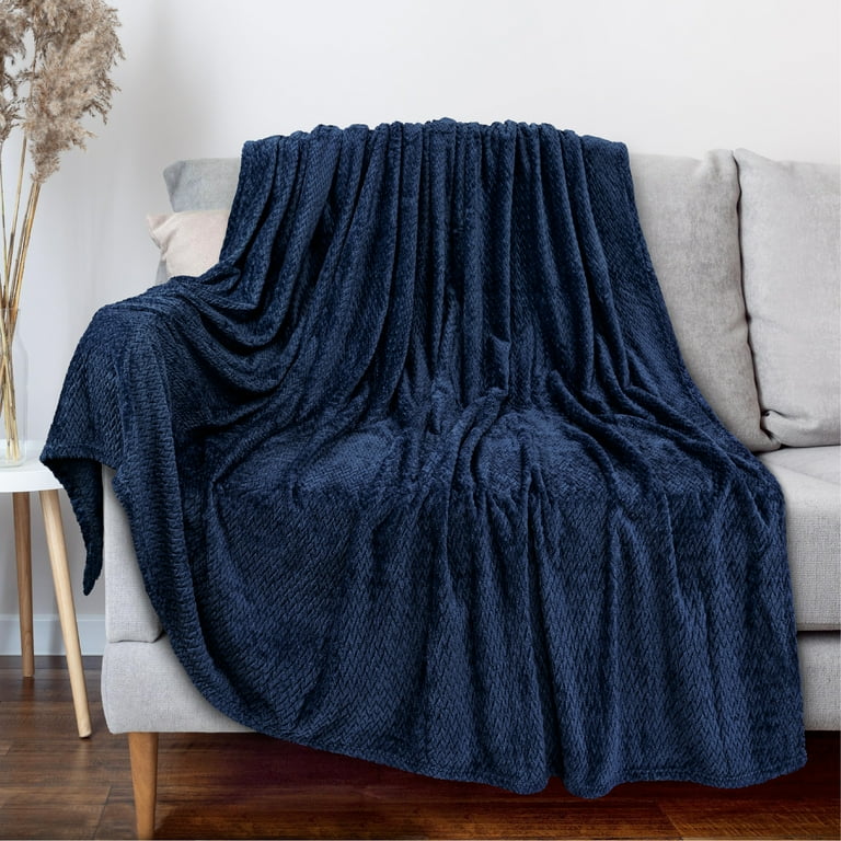 PAVILIA Soft Fleece Navy Blue Throw Blanket for Couch Lightweight Plush Warm Blankets for Bed Fuzzy Cozy Flannel Blanket Throw for Sofa Travel Jacquard Pattern Navy Blue Twin 60x80 inch Walmart