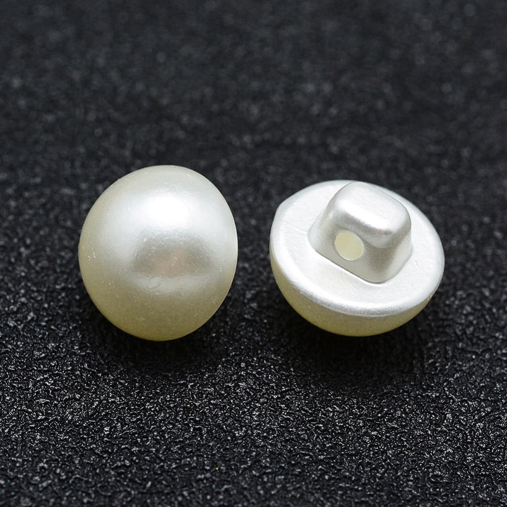 ABS Plastic Imitation Pearl Shank Buttons Half Round Creamy White 10x9mm Hole: 1mm about 1500pcs/bag