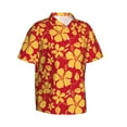 thumbnail image 3 of Xecao Red Vintage Flowers print Hawaiian shirt - a stylish short-sleeve button-down for men, perfect for casual beach and tropical outings., 3 of 9