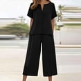 thumbnail image 2 of CYYOLLPF Linen Sets for Women linen pants set Peasant Outfits Linen Lounge Set Matching Lounge Capri Pants Gauze Loungewear Sets Linen Sets for Women women's fashion clothing Black XL, 2 of 7