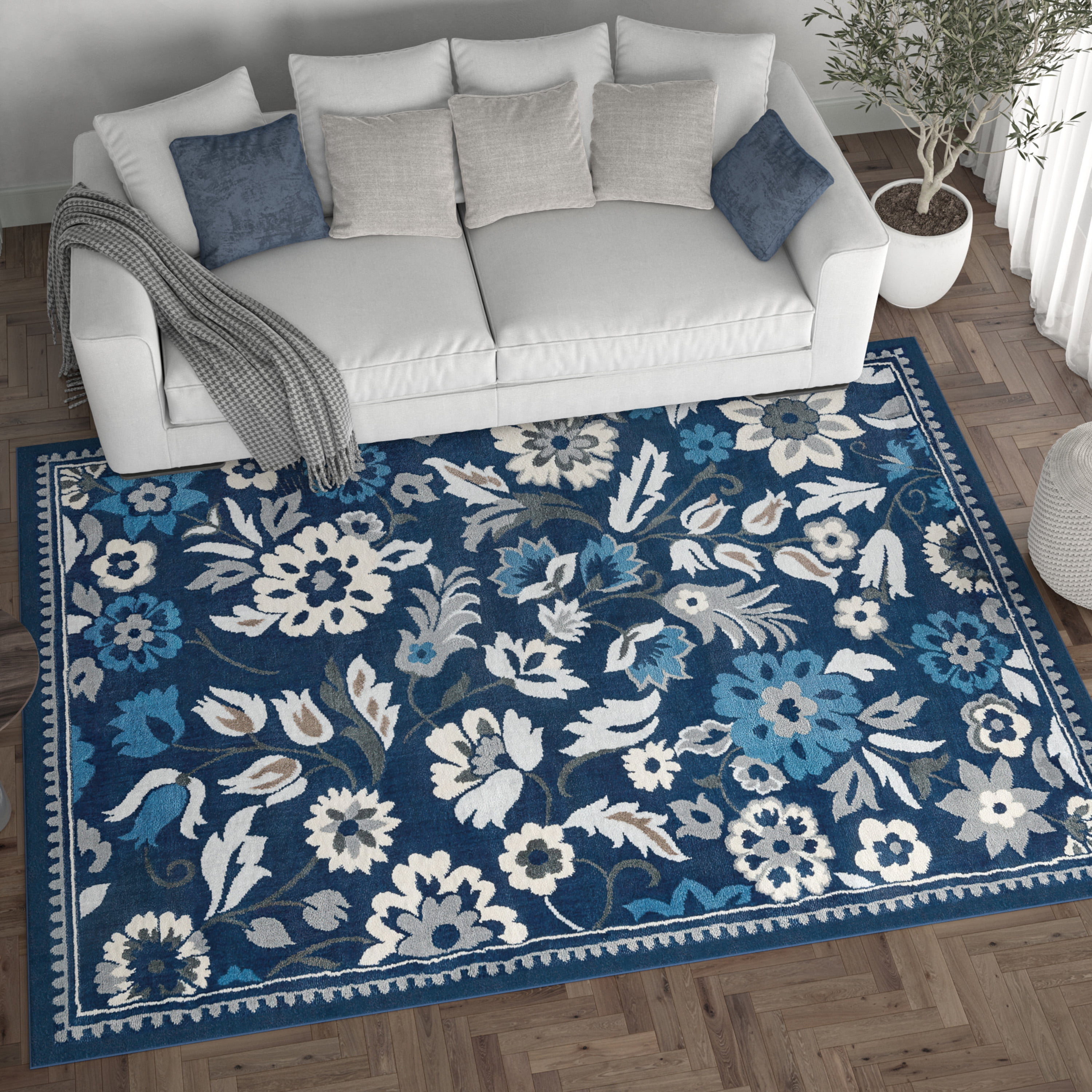 Madison Traditional 4' x 5' Dark Blue Polypropylene Indoor Area Rug