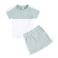 thumbnail image 2 of Kids Girls Summer Short Sleeved Skirt Sports Suit Children's Splicing Color Crewneck 2-Piece Set 5-14Y, 2 of 5