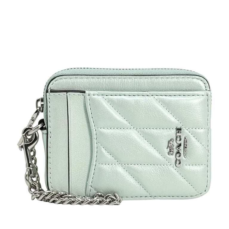 Coach Women's Small Zip Card Case in Quilted Leather (Green