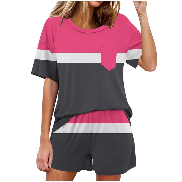 Birdeem Blouses pour Femmes Mode Décontractée Couleur Unie Maison Manches Courtes Col Rond Ensemble de Pyjama avec Pantalon