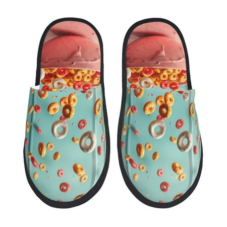 Balery Floating Colorful Cereal Slient Indoor Furry Fleece Comfort House Shoes Soft Non-Slip Home Shoes Cotton slippers House Slippers-- Large