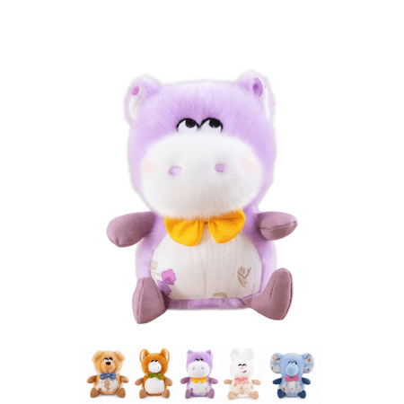 Cartoon Animal Plush Stuffed Toy Set Cute Sitting Dog Fox Hippo Rabbit Elephant Plushies with Bow Tie Soft Fluffy Plush Doll Home Decor & Birthday Gift for Kids C