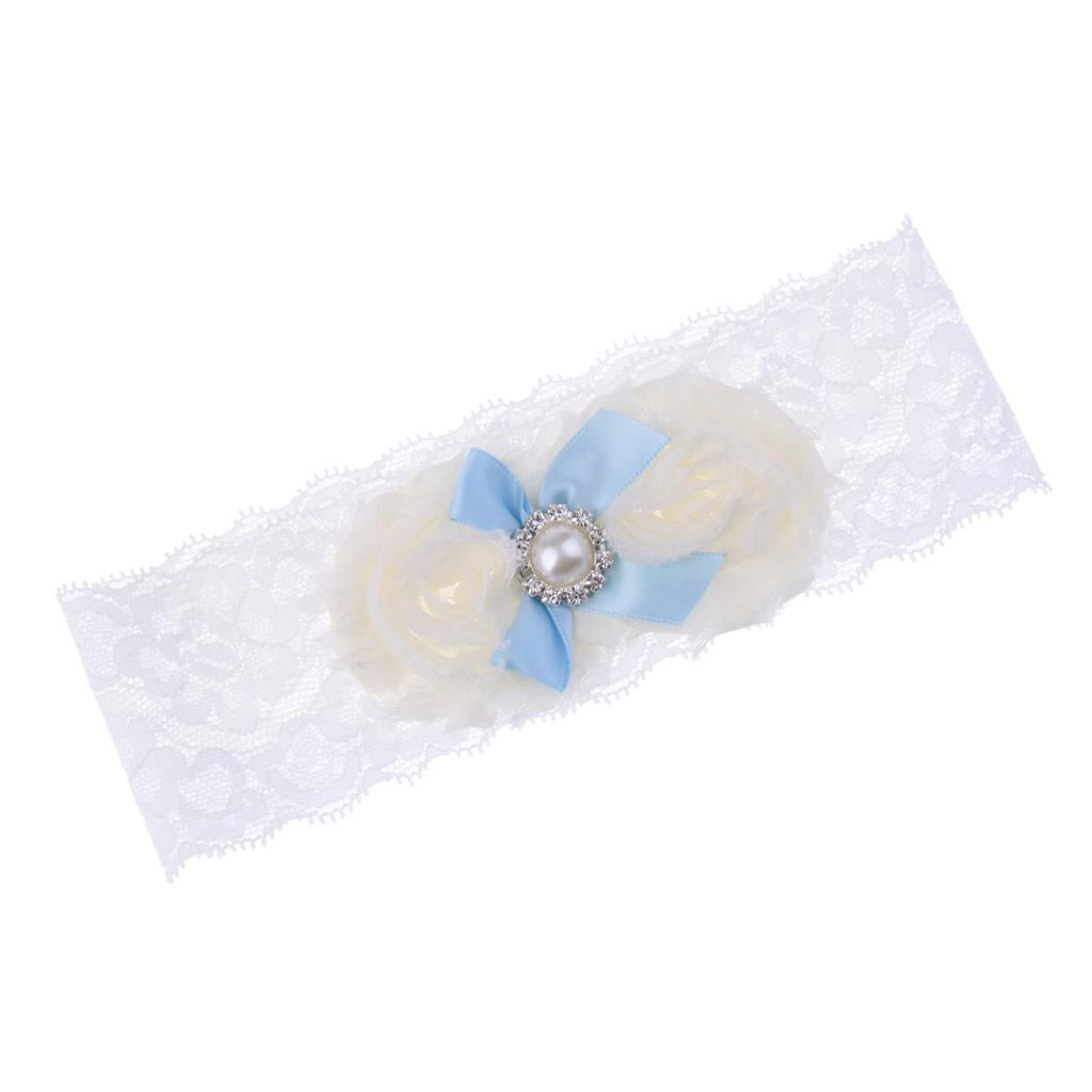 White Garter with White Bow & Faux Pearls
