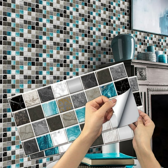 6 Pcs Peel and Stick Backsplash Gray Blue Tiles Decals Wall Stickers 11.8x5.9inch Mosaic Brick Pattern Self Adhesive  Waterproof Vinyl Wallpaper