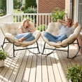 thumbnail image 3 of RADIATA Oversized Outdoor Papasan Rocking Chair with 5.1" Cushion, Set of 2, 450 lb Heavy-Duty Rattan Patio Rocker Chair, Water-Resistant Lounge Chair for Porch, Garden, Bedroom, Beige, 3 of 13