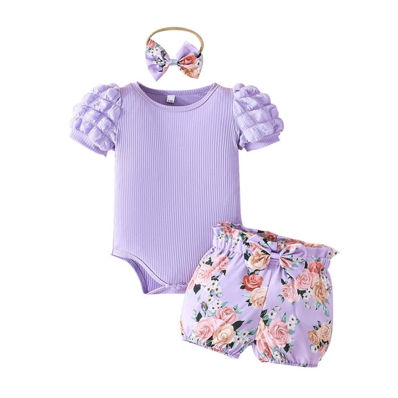 Utlike Girls Clothing Set Baby Summer Outfit Ruffle Romper Short Set Cute Baby Clothes For Comfortable And Versatile Outfits Size 3 Months-6 Months