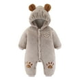 thumbnail image 3 of Letdown Baby Sherpa Outfit Girls Boys Winter Clothes Hooded Romper Snowsuit Clothes Button Down Bunting Suit with Elastic (Grey,0-3 Months), 3 of 5
