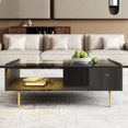 thumbnail image 2 of Coffee table, high-gloss black, side table, coffee table with glass and LED effect, with glass top and storage compartment, 2 of 22