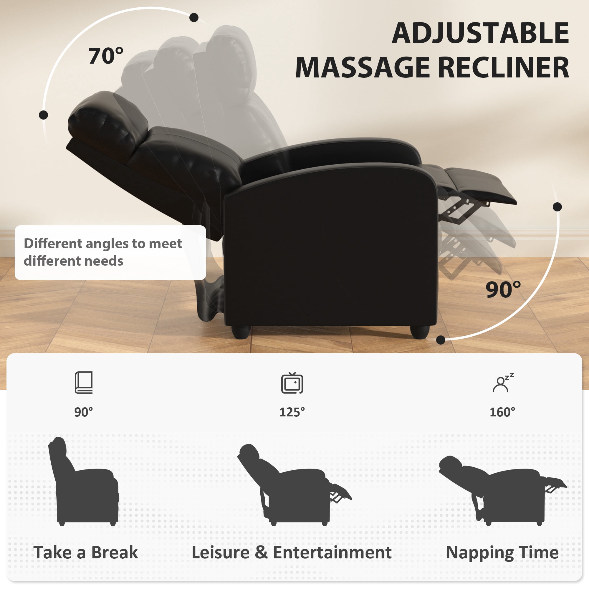 YRLLENSDAN PU Leather Power Recliner Chair with Massage, and Adjustable Footrest, Black