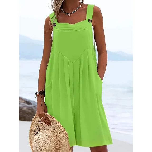 Plus Size Women's Casual Wide Leg Shorts Jumpsuit with Belt & Button Pockets – Loose Fit Summer Overalls