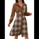 thumbnail image 3 of Túnica de Larga con Estampado A Cuadros para Mujer, Estilo Retro, Informal Marrón XL, 3 of 10