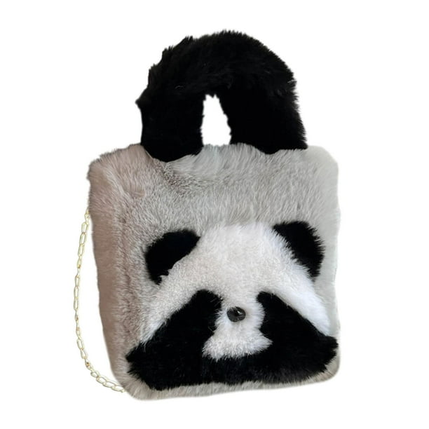 Bolso de peluche de panda, bolso de hombro, bolso cruzado, bolso de mano, bolsa, billetera con cadena, gris