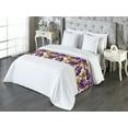thumbnail image 3 of Tropical Bed Runner, Watercolor Style Monstera Leaves and Hibiscus Flowers Exotic Summer Vibes, Decorative Accent Bedding Scarf for Hotels Homes & Guest Rooms, Queen, Purple Dark Yellow, by Ambesonne, 3 of 3