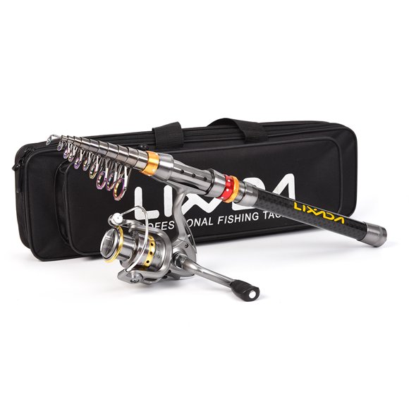 Lixada Telescopic Fishing Rod and Reel Combo Full Kit Carbon Fiber Fishing Rod Pole + Spinning Fishing Reel + Fishing Tackle Carrier Bag Case Fishing Gear Set