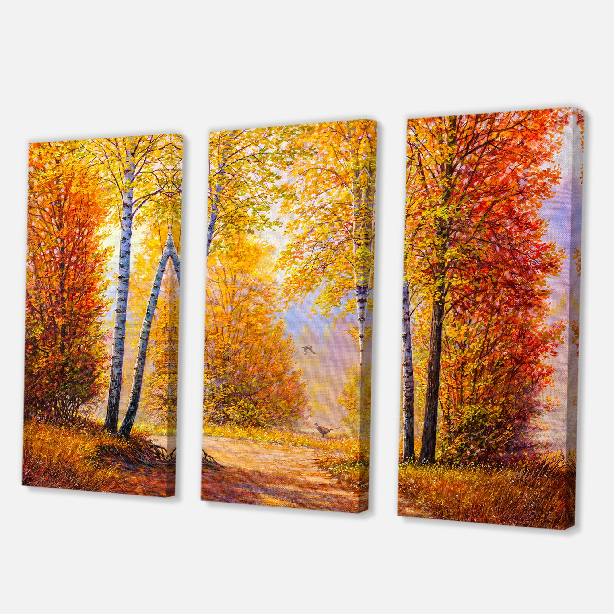 Designart ' Sunrise Glow Through The Autumn Trees ' Lake House Canvas Wall Art Print