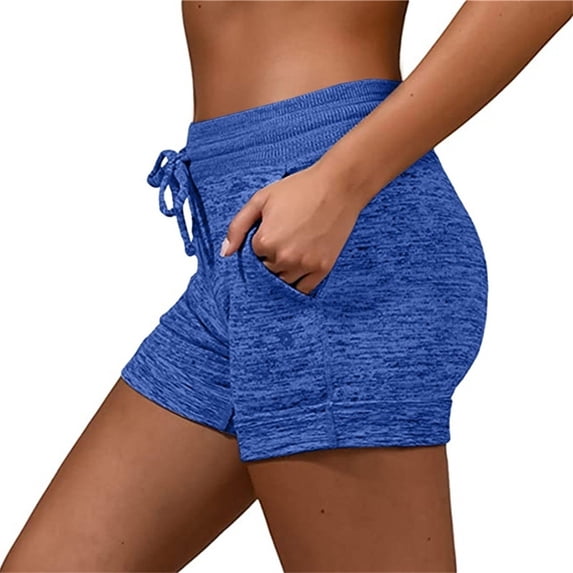 Women Summer Sports Wear, Solid Color Drawstring Elastic Waist Yoga Shorts