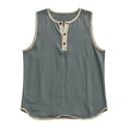 thumbnail image 6 of Betivan Men's Linen Tank Top Sleeveless Crew Neck Half Button Solid Color Regular Fit Casual Sports Workout Fitness Training Tops, 6 of 9