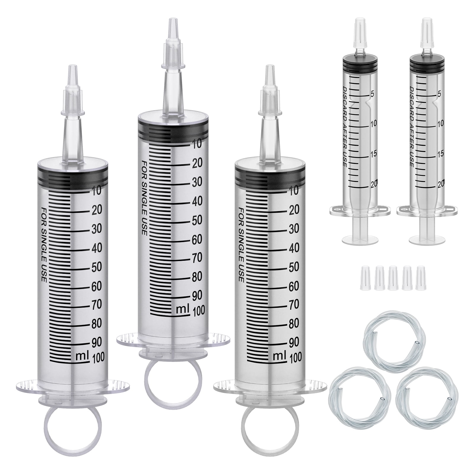 3 Pack 100ML Large Syringe and 2 Pack 20ML Plastic Syringes with Tip