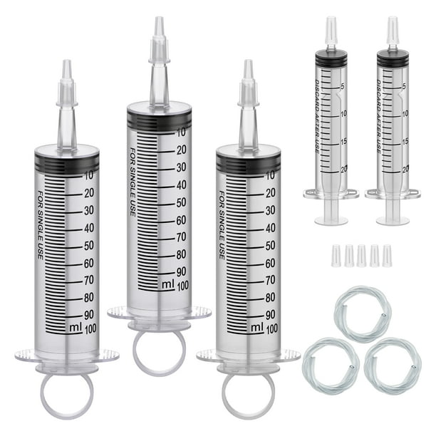 3 Pack 100ML Large Syringe and 2 Pack 20ML Plastic Syringes with Tip
