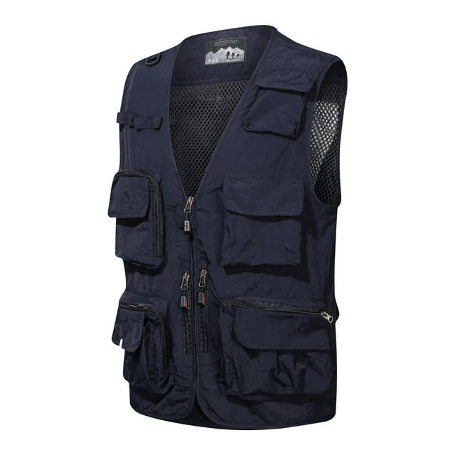 Pisexur Jackets for Men Work Jacket Multiple Pockets Outdoor Photography Sleeveless Jacket Coat Navy,4XL