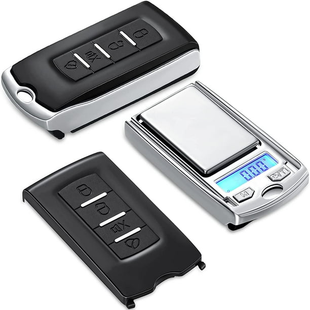 Mini báscula de gramos portátil 200 g / 0,01 g Mini báscula digital de bolsillo con forma de llave de coche Báscula electrónica con batería para joyería, alimentos (1 pieza)