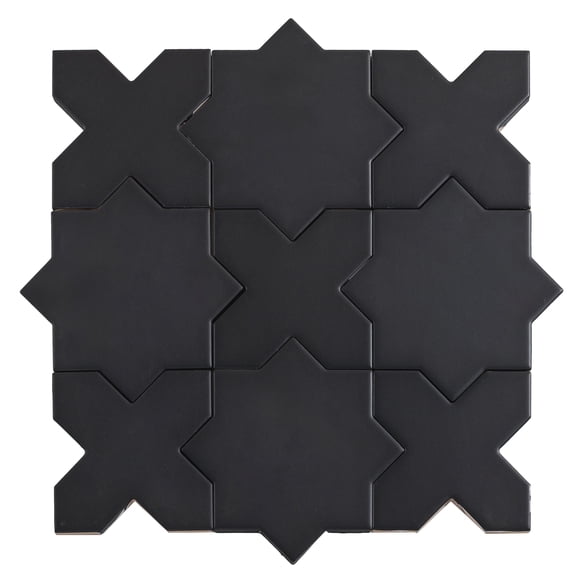 Siena Charcoal Black 5" Star with Cross Matte Ceramic Wall and Floor Tile (10.76 sq ft/case) - 54 Pack