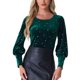 thumbnail image 1 of Inspire Chic Blusas de Terciopelo para Mujeres con Cuello Redondo y Mangas Largas de Linterna con Estrellas Metálicas Talla S Verde Oscuro, 1 of 5