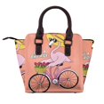 thumbnail image 2 of Zufioo Flamingo Riding a Bicycle Print Leather Rivet Shoulder Bag, Microfiber PU Leather Adjustable Shoulder Strap Handbag, Ideal Gift for Women-One Size, 2 of 6