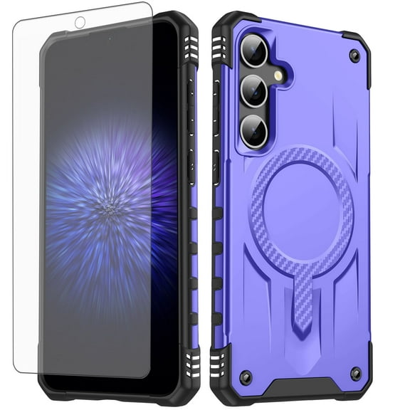 Dswteny Phone Case For Samsung Galaxy S24/S25 5G Magsafe Tempered Glass Screen Protector Cell Cover Rugged Shockproof Heavy Duty Magnetic Protective S 24 24S 25 25S G5 SM-S931U Women Men Purple