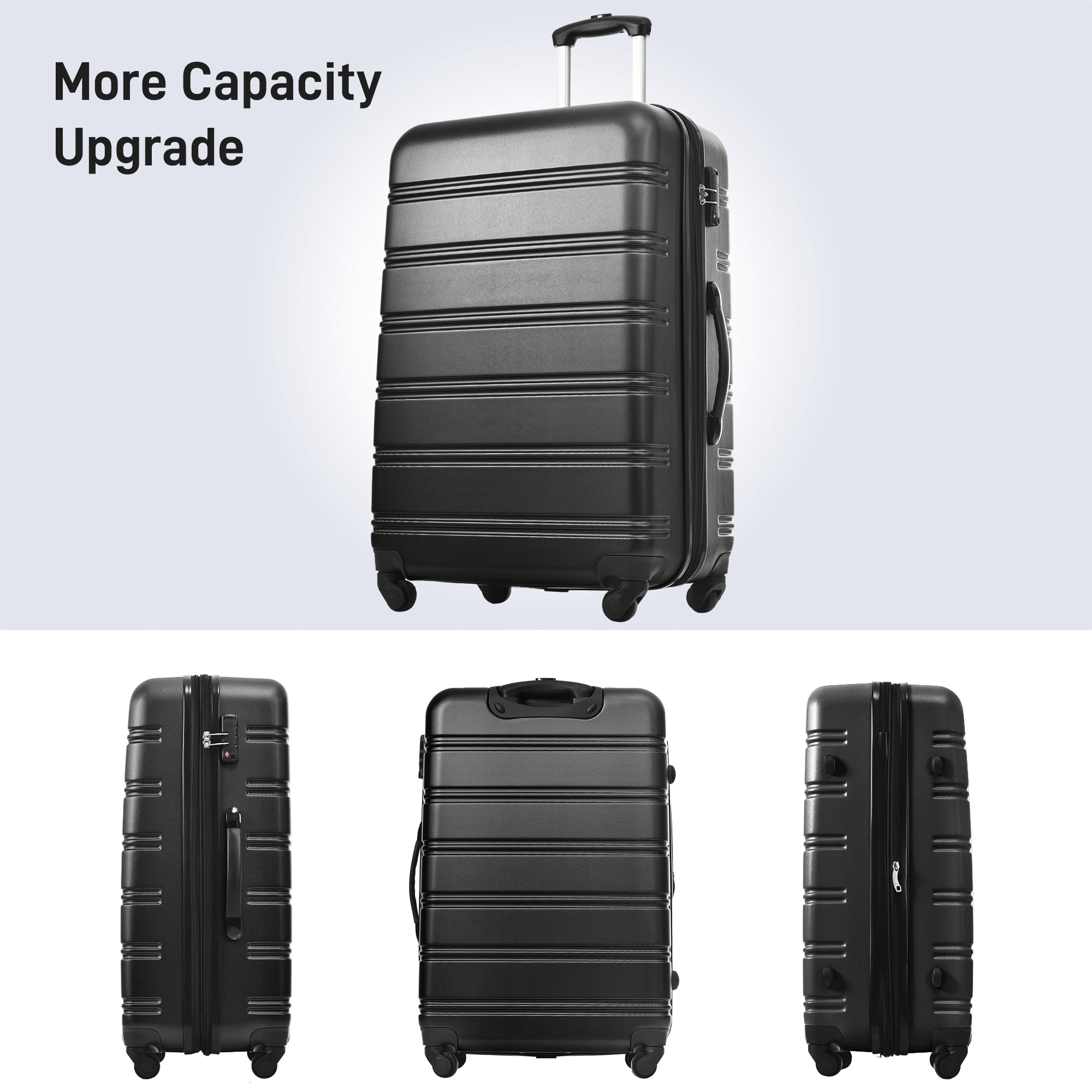 MAYEERTY 3-Piece Hardside Luggage Se: Lightweight ABS with TSA Lock, Spinner Wheels & Expandable Space for Travel, Black