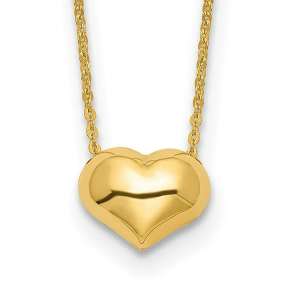 Diamond2Deal 14k Yellow Gold Puffed Heart Necklace 16.5inch for Women